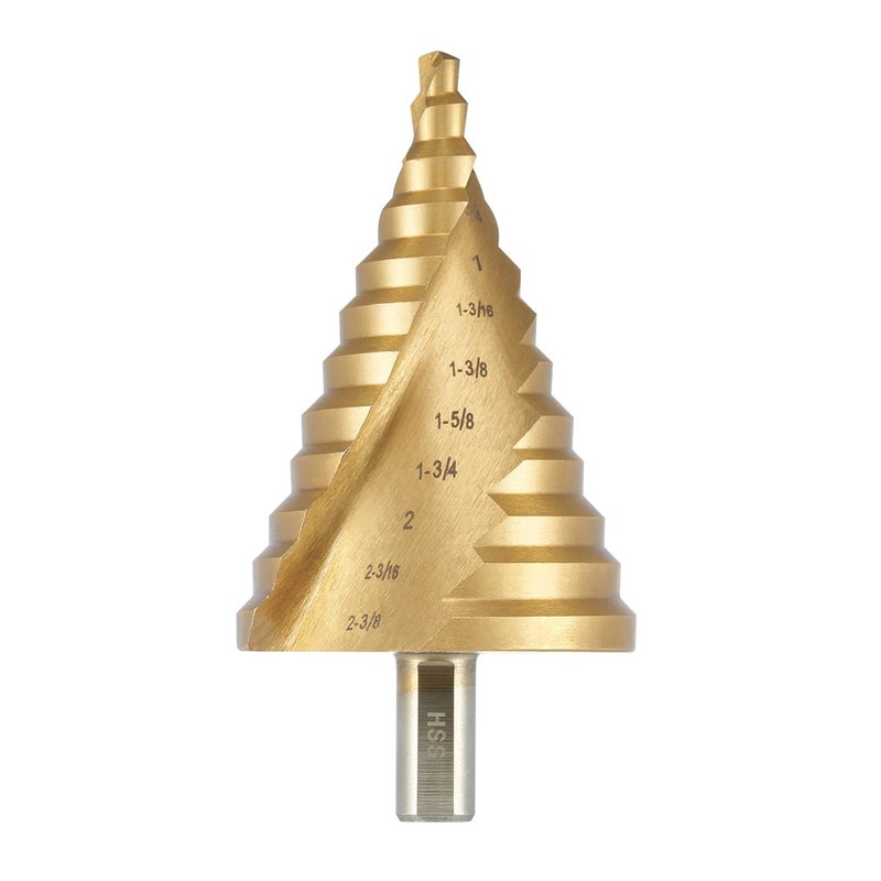 Anfrere Large Step Drill Bit, 1/4 to 2-3/8 inch High Speed Steel Drill Cone Bits for Sheet Metal Hole Drilling Cutting, Sprial Unibit Extra Large 2-3/8 inch - Image 1